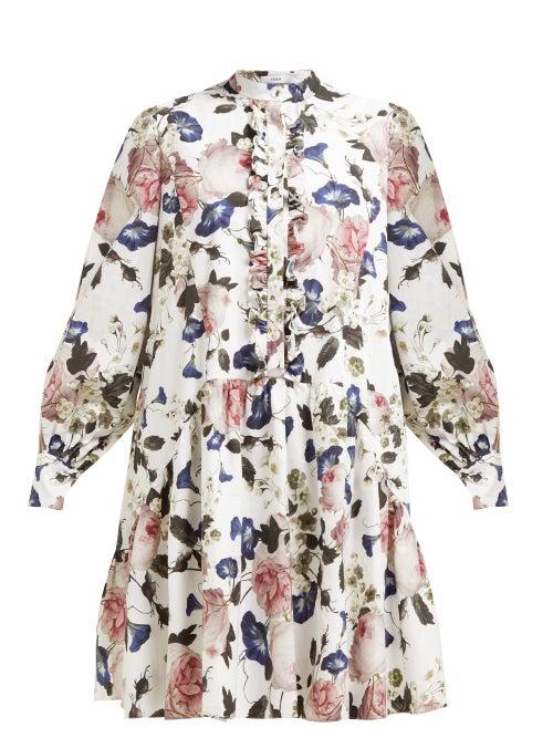 Matchesfashion.com Erdem - Quentin Apsley Floral Print Ruffled Dress - Womens - White Print