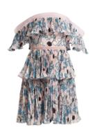 Matchesfashion.com Self-portrait - Pleated Off The Shoulder Floral Print Mini Dress - Womens - Pink Multi