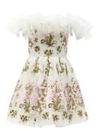 Matchesfashion.com Giambattista Valli - Off-the-shoulder Floral-tulle Mini Dress - Womens - White Multi
