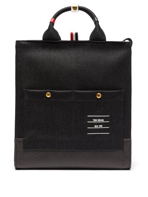 Matchesfashion.com Thom Browne - Leather Trimmed Wool Twill Tote Bag - Mens - Grey