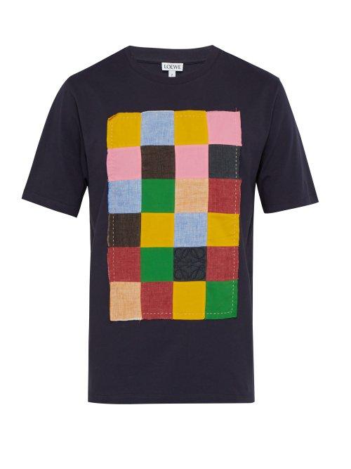 Matchesfashion.com Loewe - Patchwork Cotton Jersey T Shirt - Mens - Blue Multi