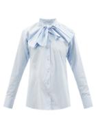 Palmer/harding Palmer//harding - Pussy-bow Striped Cotton-blend Poplin Shirt - Womens - Blue