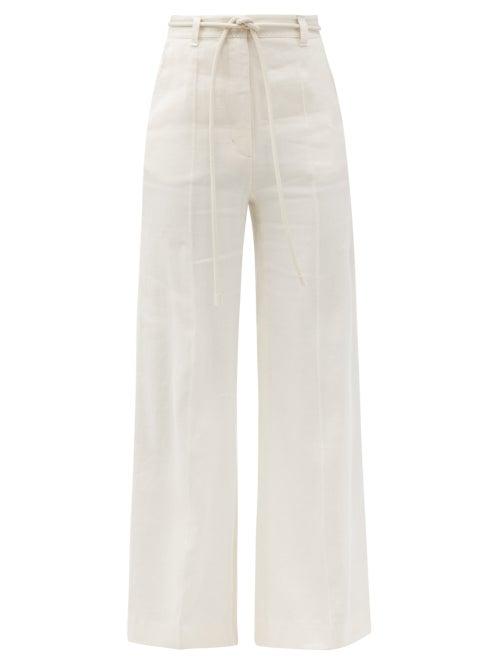Matchesfashion.com Zimmermann - Luminous Wide-leg Linen-blend Twill Trousers - Womens - Ivory
