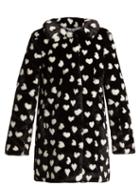 Matchesfashion.com Hvn - Courtney Heart Print Faux Fur Coat - Womens - Black White