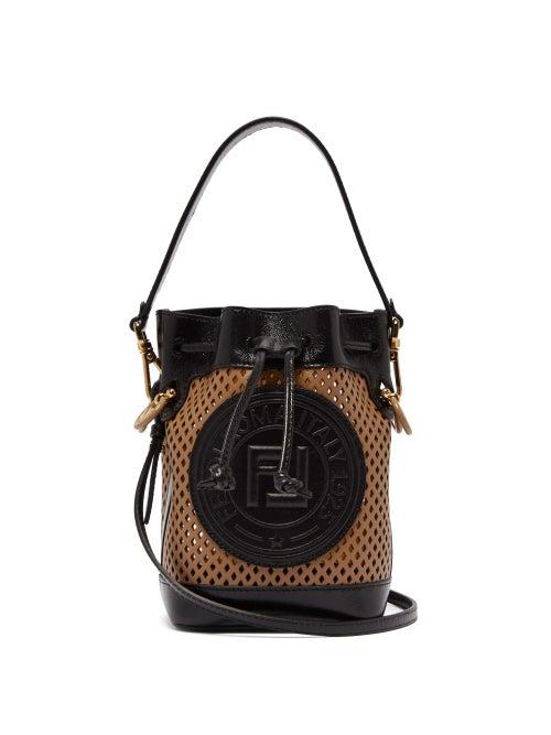 Matchesfashion.com Fendi - Mon Tresor Mini Ff Perforated Leather Bucket Bag - Womens - Tan Multi