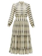 Matchesfashion.com Saloni - Isabel Metallic Stripe Jacquard Silk Blend Dress - Womens - Ivory Multi