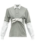 Matchesfashion.com Symonds Pearmain - Contrast Sleeve Tie Front Cotton Jersey Rugby Top - Womens - Grey