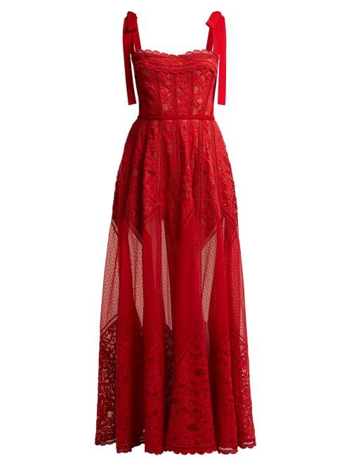 Matchesfashion.com Elie Saab - Polka Dot Tulle And Chantilly Lace Gown - Womens - Red