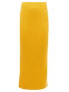 Chlo - High-rise Ribbed-knit Wool-blend Midi Skirt - Womens - Yellow