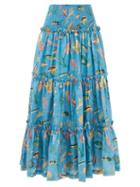 Ale Mais - Otto Aquatic-print Banded Cotton-poplin Skirt - Womens - Blue Print