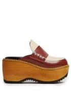 Matchesfashion.com Marni - Leather And Wood Slip On Flatform Loafers - Womens - Cream Multi