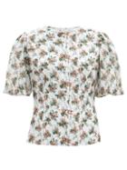 Matchesfashion.com Emilia Wickstead - Selena Puffed-sleeve Floral-print Cotton Top - Womens - White Multi