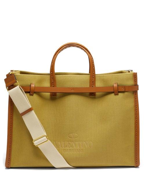 Matchesfashion.com Valentino Garavani - Logo-debossed Canvas And Leather Tote Bag - Mens - Khaki