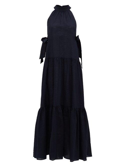 Matchesfashion.com Marysia - Molluscs Seersucker-cotton Maxi Dress - Womens - Dark Blue