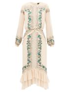 Matchesfashion.com Saloni - Isa Embellished Silk-georgette Midi Dress - Womens - Cream Multi