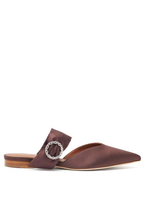 Matchesfashion.com Malone Souliers - Maite Crystal Buckle Satin Mules - Womens - Dark Brown