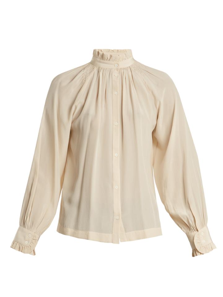 Masscob Frill-trimmed Stitch-detail Silk Shirt
