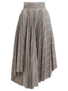 Matchesfashion.com A.w.a.k.e. Mode - Maya Checked And Pleated Cotton Blend Midi Skirt - Womens - Grey Multi