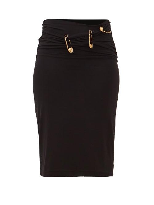 Versace - Safety-pin Embellished Jersey Skirt - Womens - Black