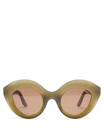 Lapima - Nina Oversized Cat-eye Acetate Sunglasses - Womens - Olive Green