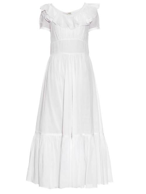 Saint Laurent Ruffle-trimmed Cotton-organza Maxi Dress