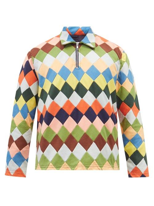 Bode - Patchwork Zipped Cotton-jersey Polo Shirt - Mens - Multi