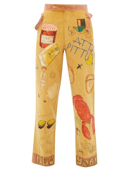 Matchesfashion.com Bode - Senior Hand Painted Cotton Corduroy Trousers - Womens - Beige