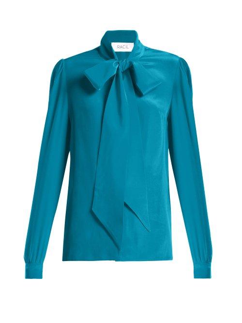 Matchesfashion.com Racil - Doris Pussy Bow Crepe Blouse - Womens - Blue