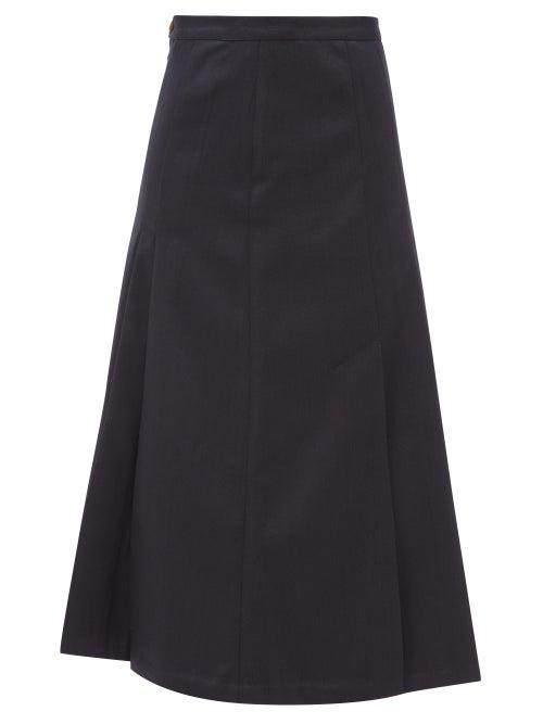 Matchesfashion.com Giuliva Heritage Collection - The Verena High Rise Pleated Wool Twill Skirt - Womens - Navy