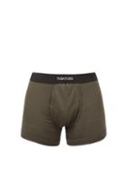 Tom Ford - Logo-jacquard Cotton-blend Jersey Trunks - Mens - Dark Khaki