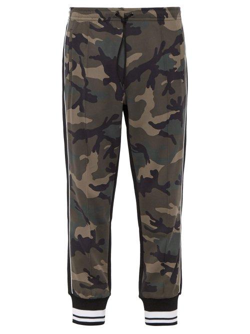 Matchesfashion.com Valentino - Camouflage Print Contrast Stripe Track Pants - Mens - Green Multi