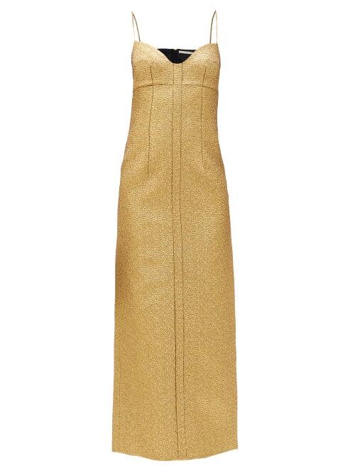Matchesfashion.com Emilia Wickstead - Paulette Sweetheart-neckline Lam Dress - Womens - Gold