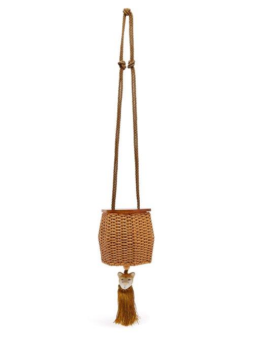 Matchesfashion.com Wai Wai - Fauna Tiger Charm Wicker Cross Body Bag - Womens - Gold Multi