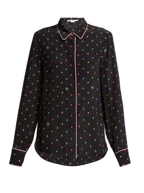 Matchesfashion.com Stella Mccartney - Ditzy Print Silk Pyjama Shirt - Womens - Navy Multi