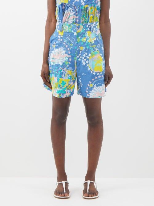 Emporio Sirenuse - Beatrice Caliph's Dream-print Cotton-canvas Shorts - Womens - Blue Print