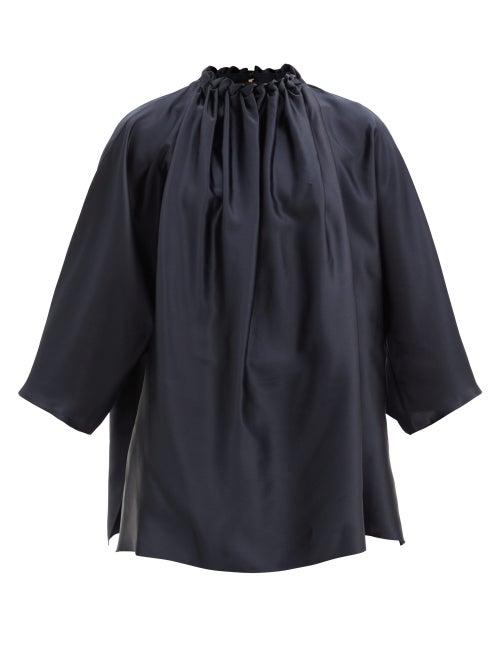 Matchesfashion.com Roksanda - Ava Braided High-neck Silk-satin Blouse - Womens - Navy