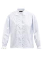 La Fetiche - Jane Broderie Anglaise-collar Poplin Blouse - Womens - Blue Stripe