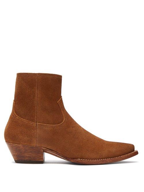 Matchesfashion.com Saint Laurent - Lukas Western Suede Ankle Boots - Womens - Tan