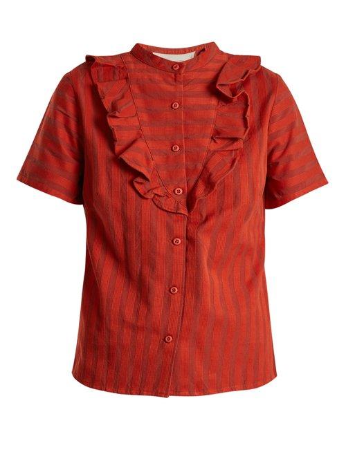 Matchesfashion.com Ace & Jig - Fiona Ruffle Trimmed Striped Cotton Blouse - Womens - Dark Orange