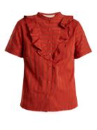 Matchesfashion.com Ace & Jig - Fiona Ruffle Trimmed Striped Cotton Blouse - Womens - Dark Orange