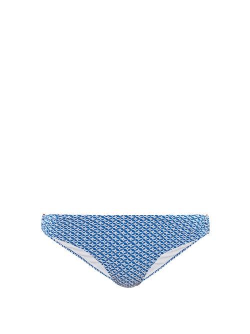 Matchesfashion.com Melissa Odabash - Evita Side-ring Mosaic-jacquard Bikini Briefs - Womens - Blue Print
