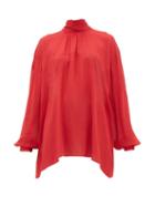 Matchesfashion.com Rochas - High-neck Georgette Blouse - Womens - Red