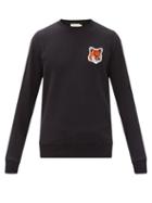Matchesfashion.com Maison Kitsun - Velvet Fox-head Cotton-jersey Sweatshirt - Mens - Black
