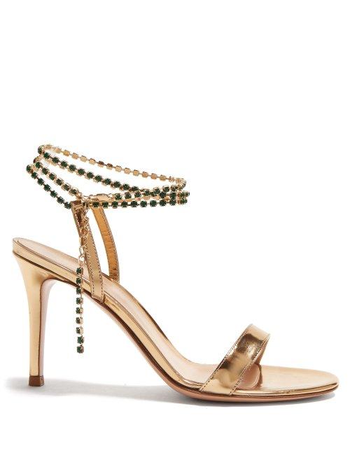 Matchesfashion.com Gianvito Rossi - Gems 85 Crystal Embellished Leather Sandals - Womens - Gold