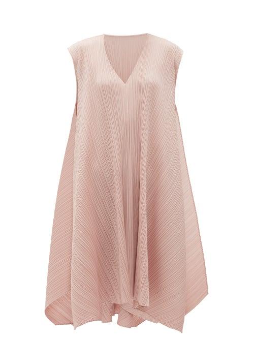 Matchesfashion.com Pleats Please Issey Miyake - V-neck Technical-pleated Midi Dress - Womens - Light Pink
