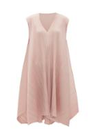 Matchesfashion.com Pleats Please Issey Miyake - V-neck Technical-pleated Midi Dress - Womens - Light Pink