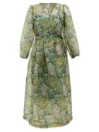 Matchesfashion.com Shrimps - Titania Floral-print Organza Wrap Dress - Womens - Green Print