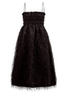 Matchesfashion.com Ganni - Feather-trimmed Shirred Baroque-brocade Midi Dress - Womens - Black