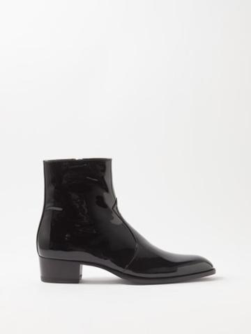 Saint Laurent - Wyatt Patent-leather Boots - Mens - Black