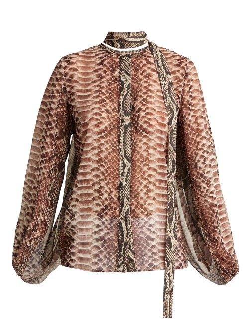 Matchesfashion.com Elie Saab - Python Print Slit Sleeve Blouse - Womens - Animal